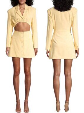Danielle Bernstein Stretch Cut Out Blazer Mini Dress Womens Medium Butter Yellow